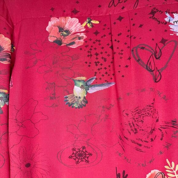 Desigual Red Botanical Print Long Sleeve Casual Pop Over Blouse Size M - Picture 8 of 14